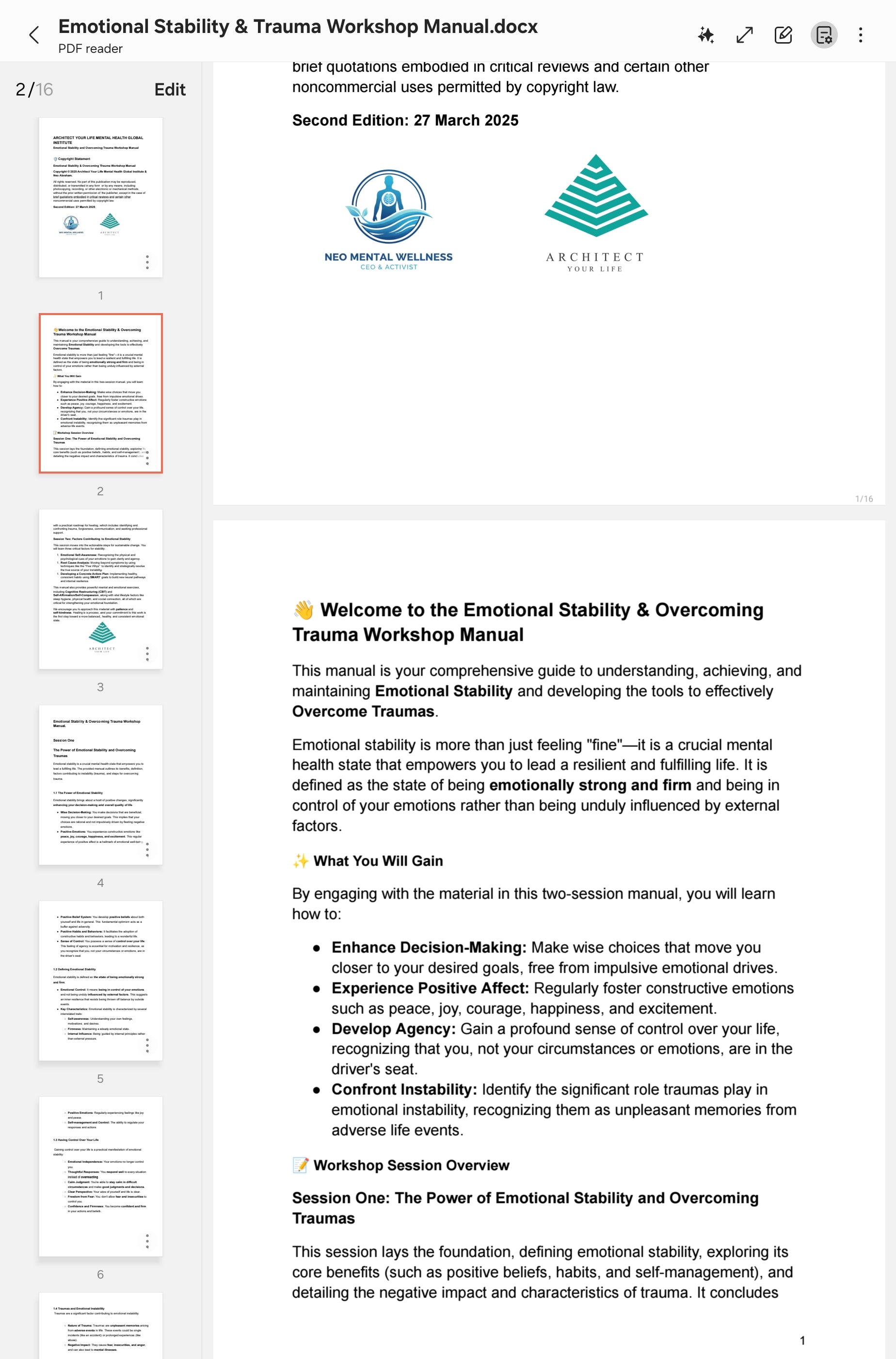 Emotional Stability & Overcoming Trauma Workshop